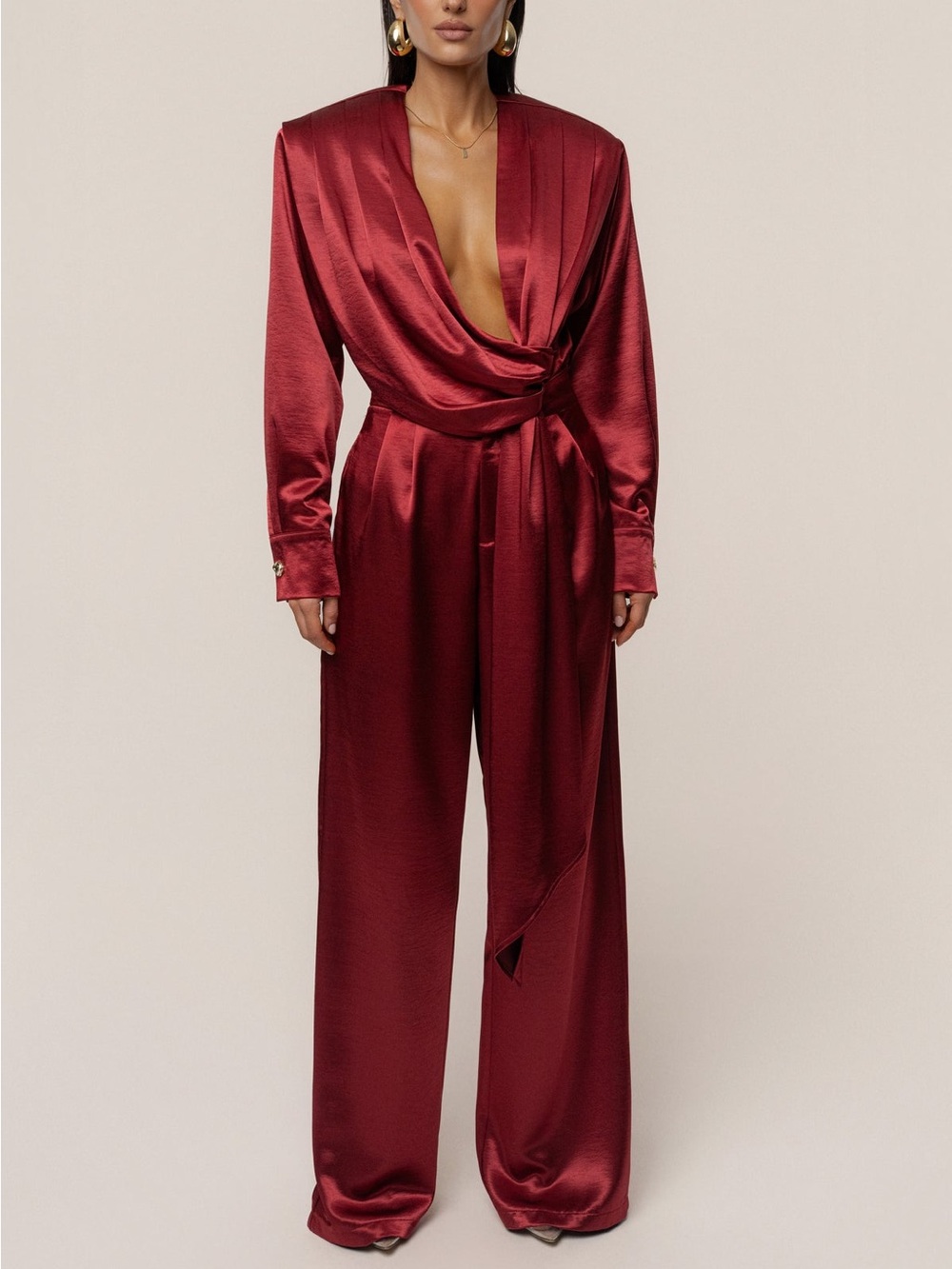 Satin Rouge Pants 2-Piece Set